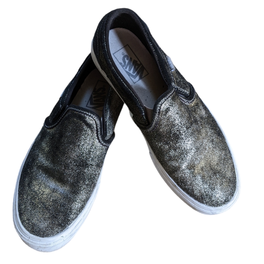 Vans, black sparkle slip-on sneakers. Size 9.5